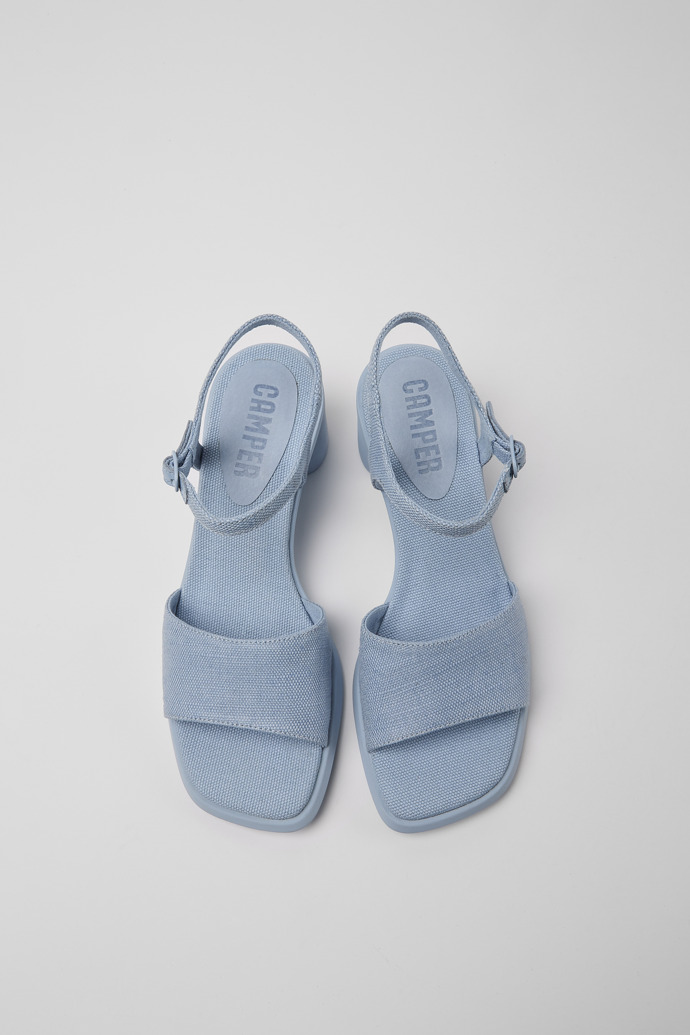 Overhead view of Meda Blue recycled hemp and cotton sandals for women