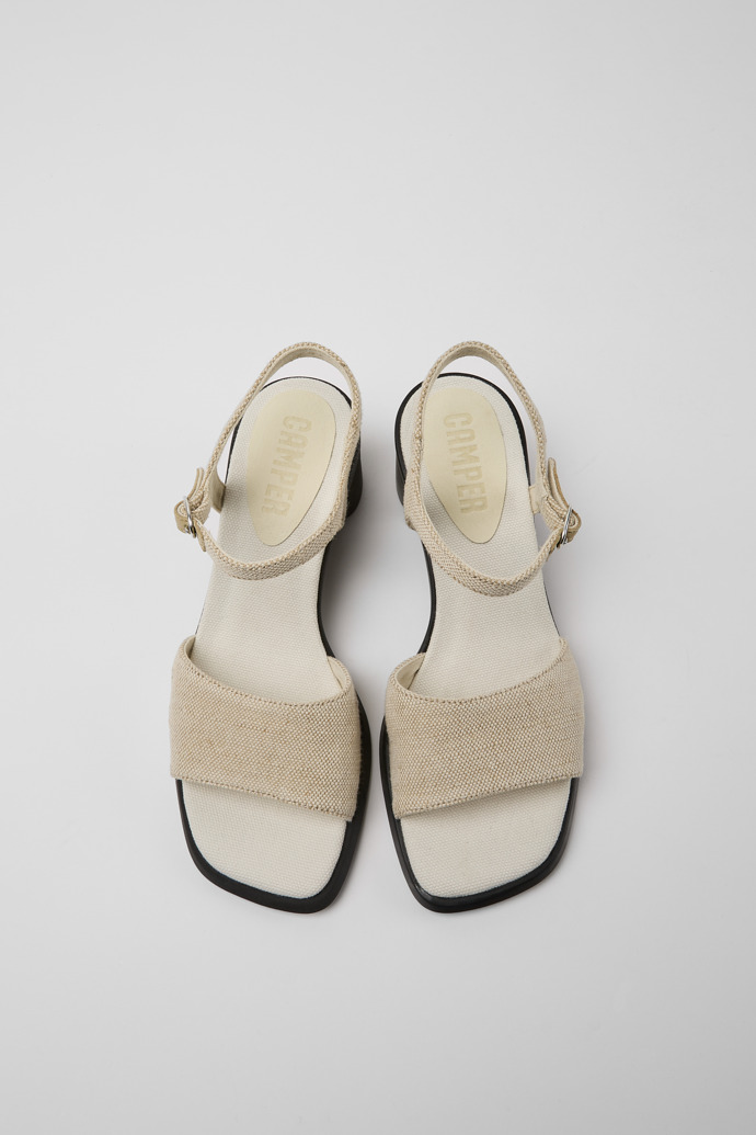 Overhead view of Meda Beige recycled hemp and cotton sandals for women