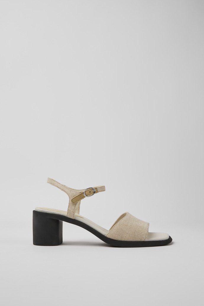 Side view of Meda Beige recycled hemp and cotton sandals for women