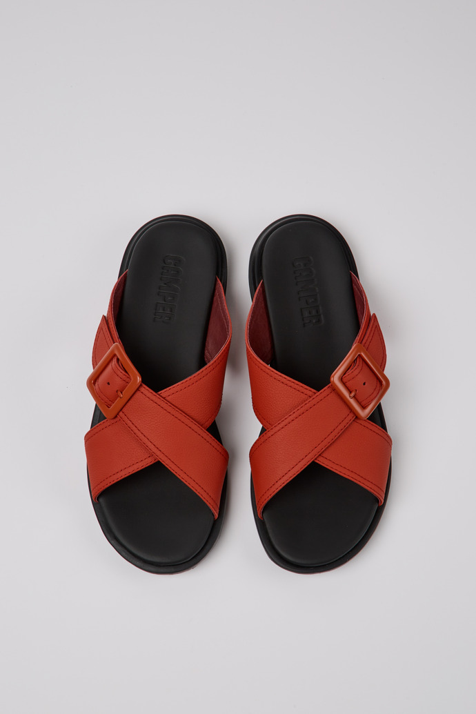 Overhead view of Edy Red leather sandals for women