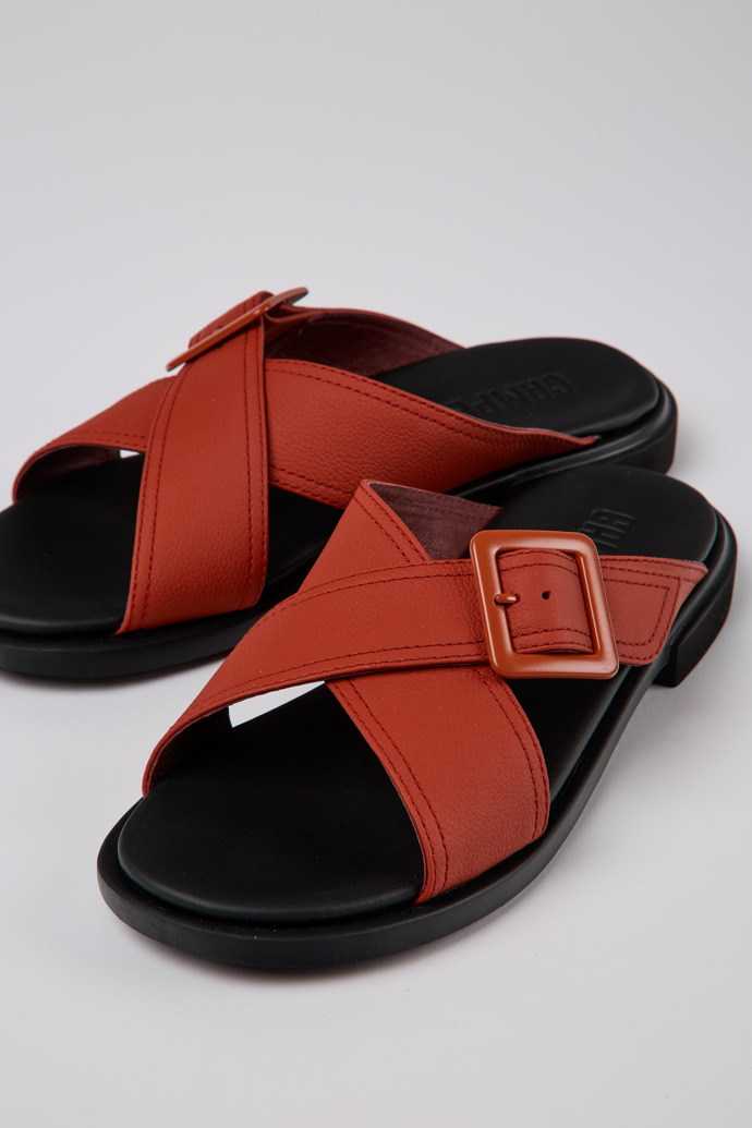 Close-up view of Edy Red leather sandals for women