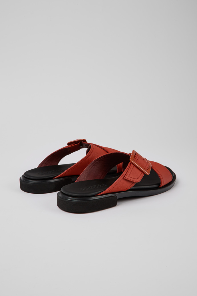 Back view of Edy Red leather sandals for women