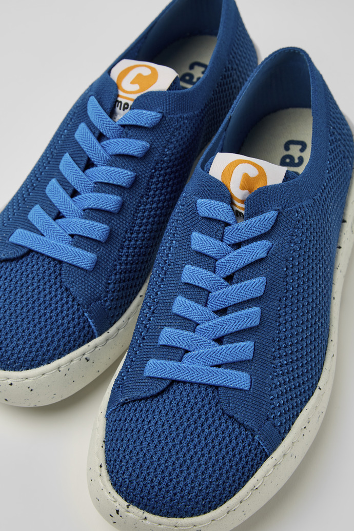 Close-up view of Peu Touring Blue recycled PET sneakers for women