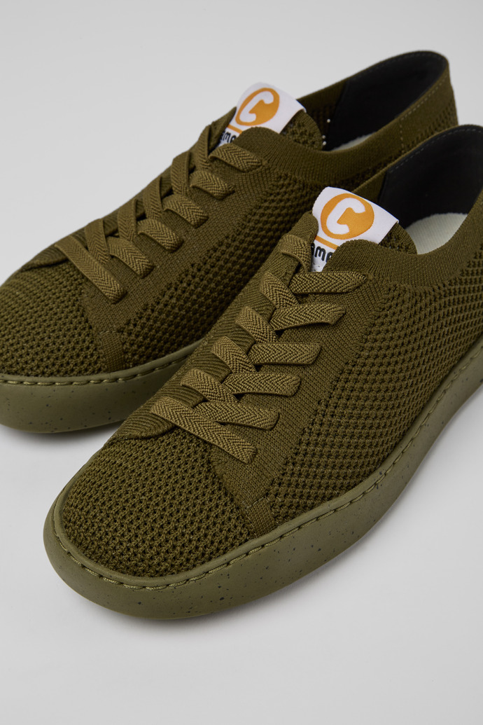 Close-up view of Peu Touring Green recycled PET sneakers for women