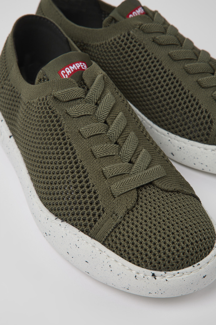 Close-up view of Peu Touring Green textile sneakers for women