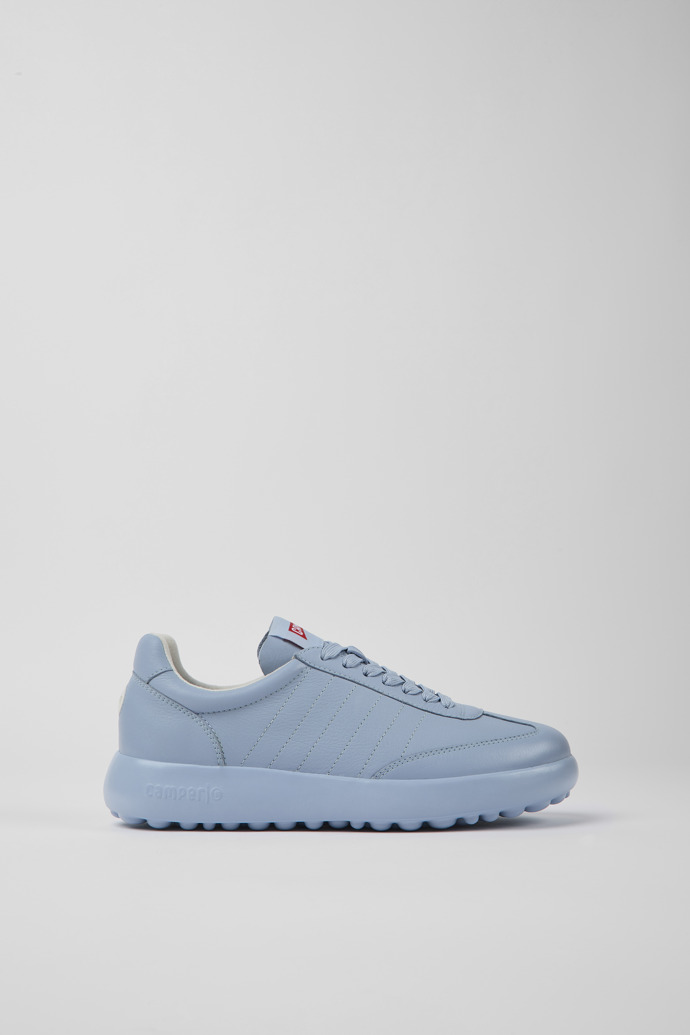 Image of Side view of Pelotas XLite Blue leather sneakers for women