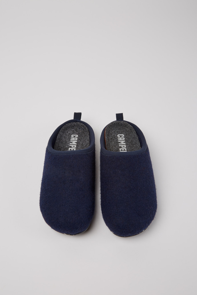 Overhead view of Wabi Blue wool women’s slippers