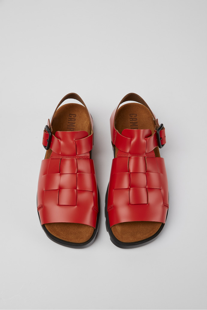 Overhead view of Brutus Sandal Red leather sandals for women