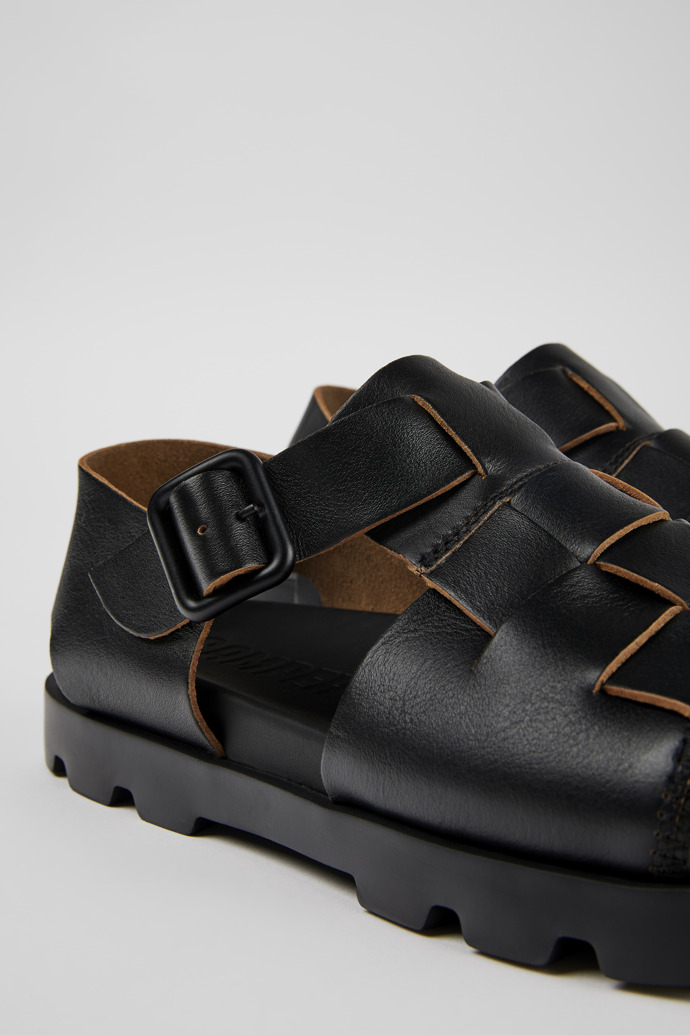 Close-up view of Brutus Sandal Black Leather Sandal for Women