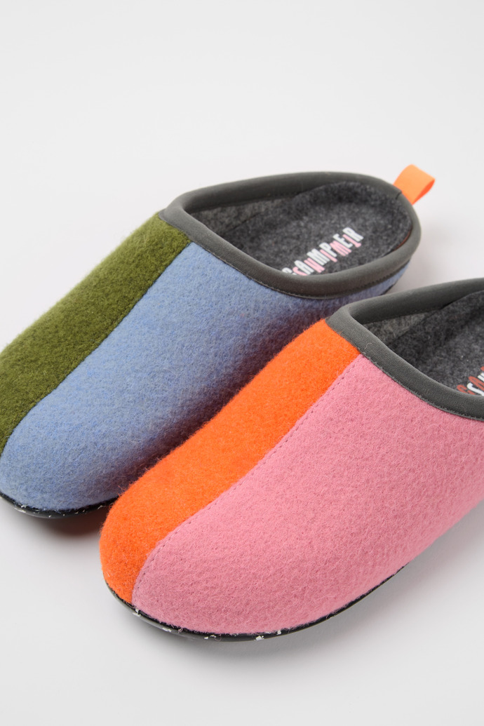 Close-up view of Twins Multicolored wool women’s slippers