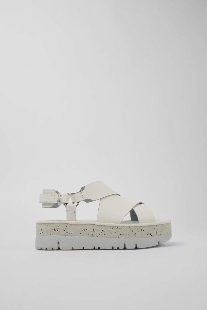 Image of Side view of Oruga Up White Leather Sandal for Women