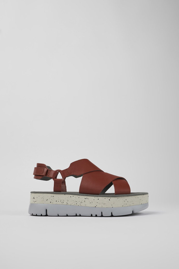 Image of Side view of Oruga Up Red Leather Sandal for Women