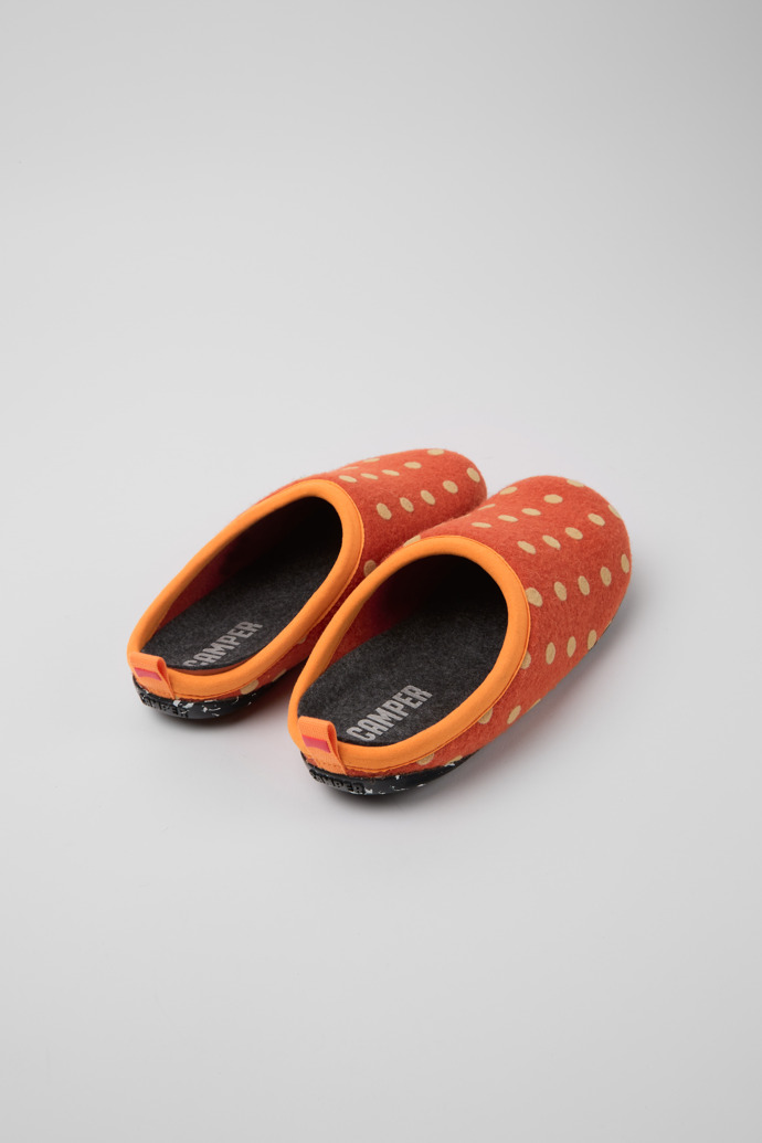Back view of Wabi Orange and brown wool women's slippers