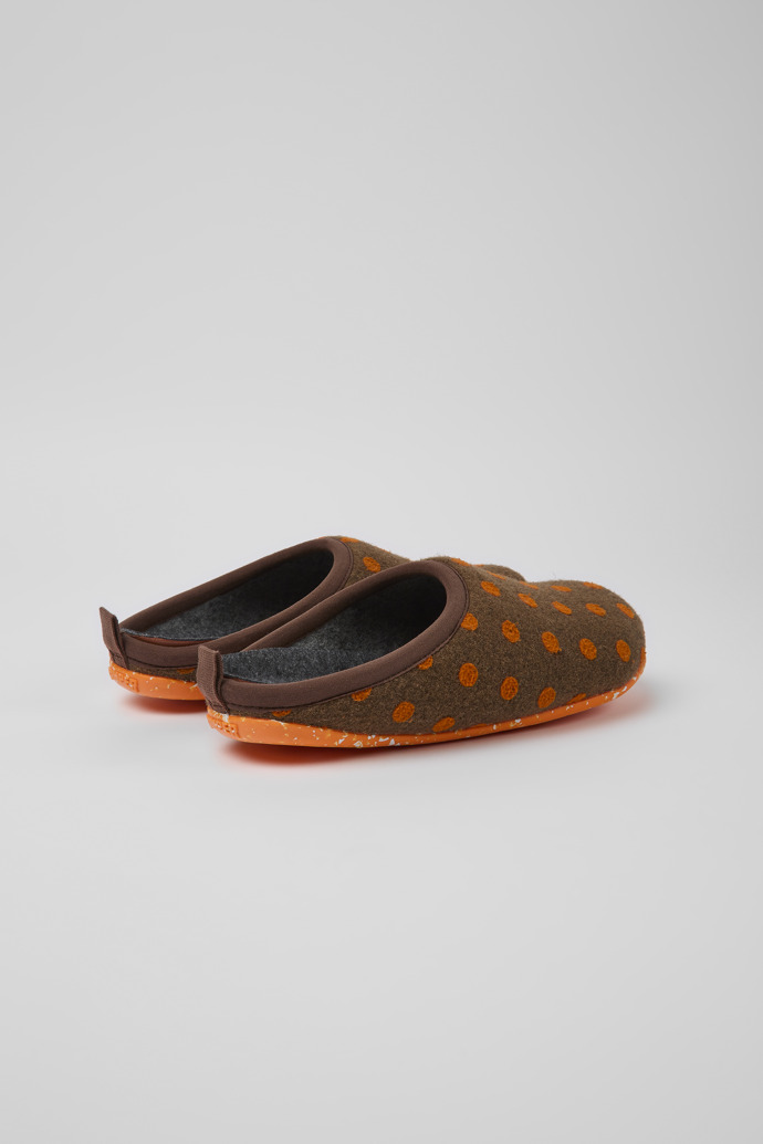 Back view of Wabi Brown and orange wool slippers for women
