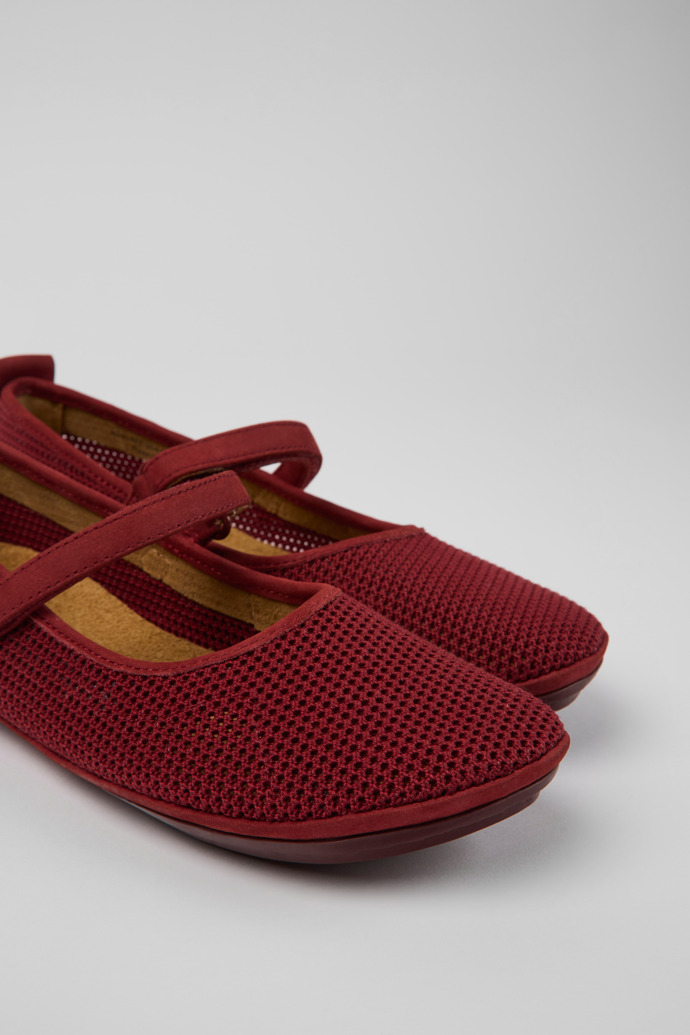 Close-up view of Right TENCEL® Burgundy TENCEL® Lyocell and nubuck shoes for women