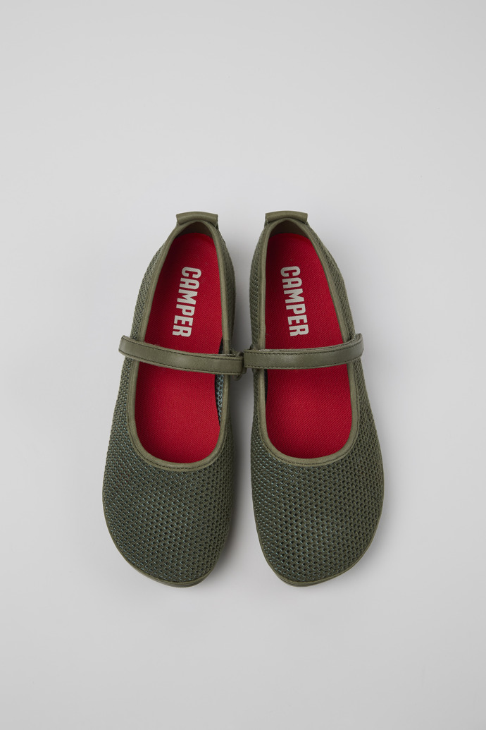 Overhead view of Right Green TENCEL Lyocell and Leather Moccasin Ballerinas for Women.