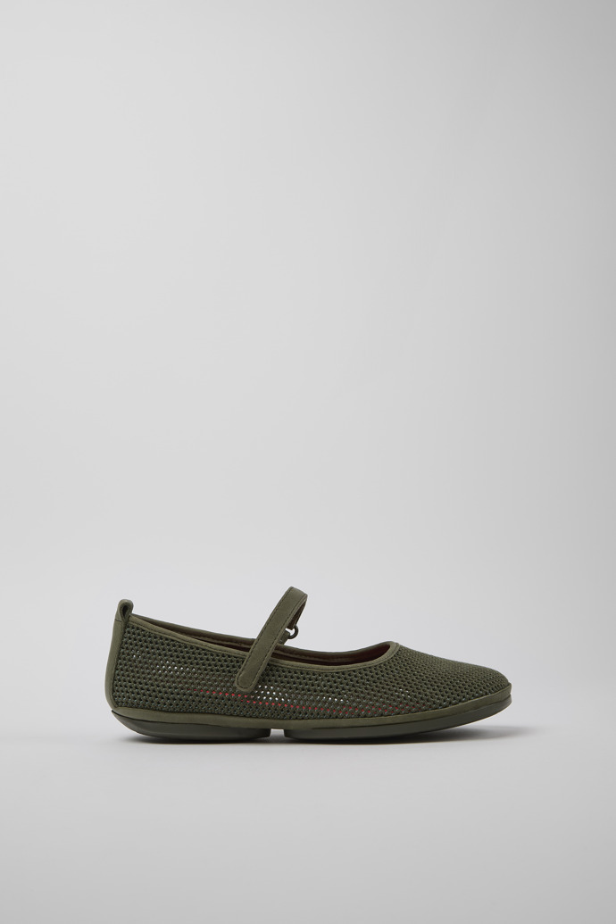 Side view of Right Green TENCEL Lyocell and Leather Moccasin Ballerinas for Women.