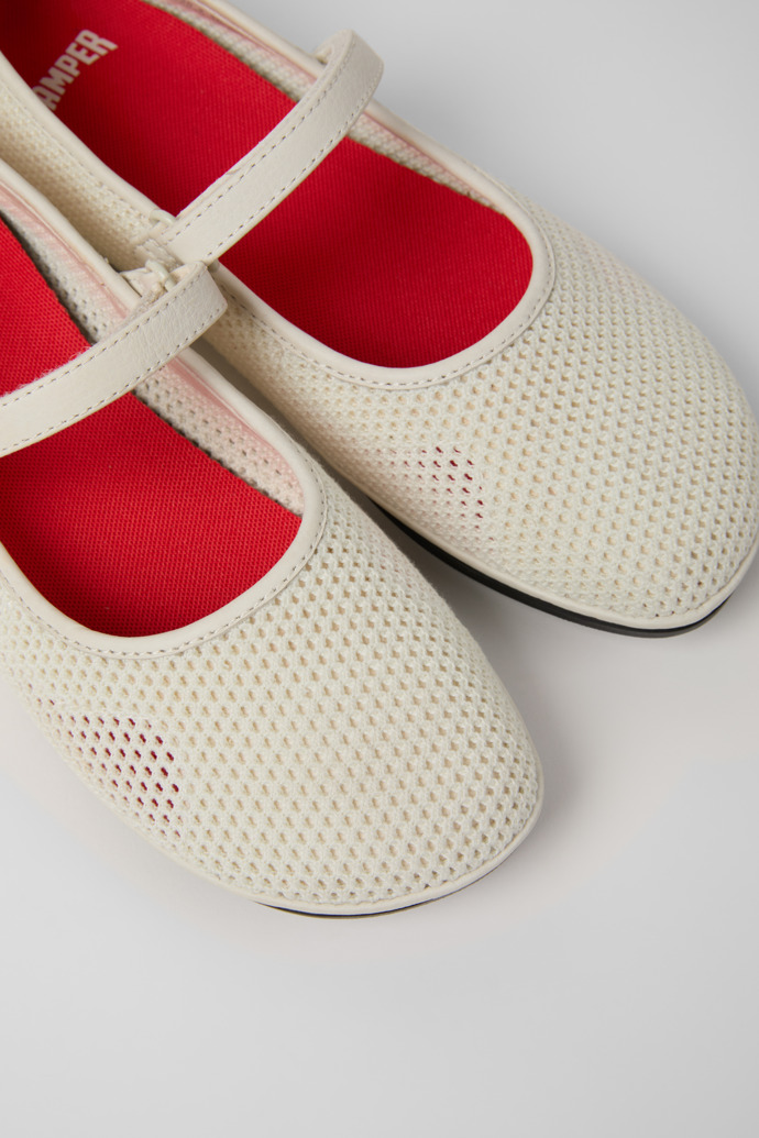 Close-up view of Right Nina White Tencel Mesh and Leather Ballerinas for Women.