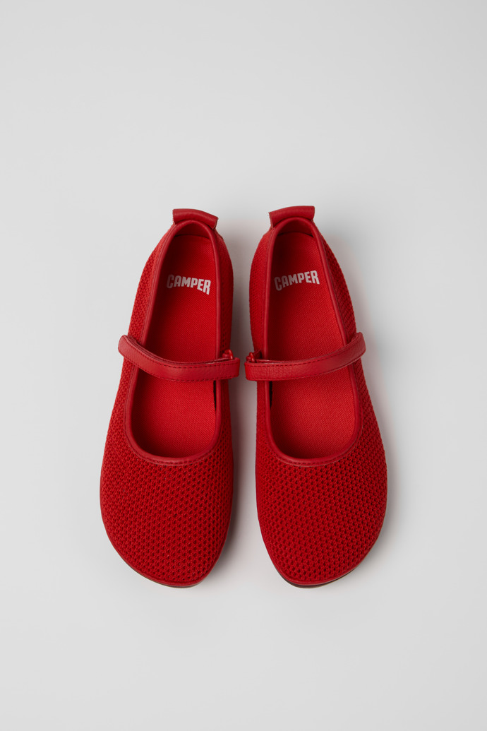 Overhead view of Right Nina Red Tencel Mesh and Leather Ballerinas for Women.