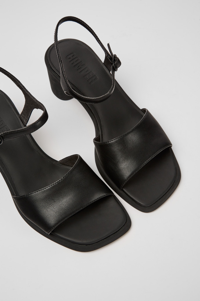 Close-up view of Meda Black leather sandals for women