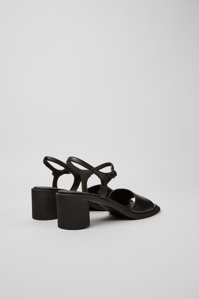 Back view of Meda Black leather sandals for women