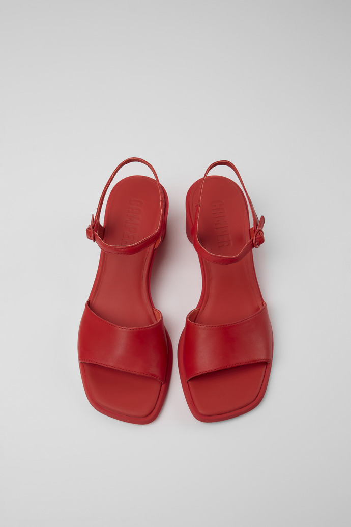 Overhead view of Meda Red leather sandals for women