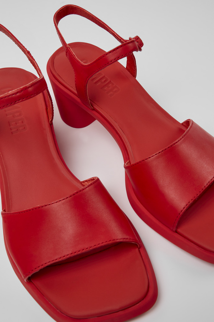 Close-up view of Meda Red leather sandals for women