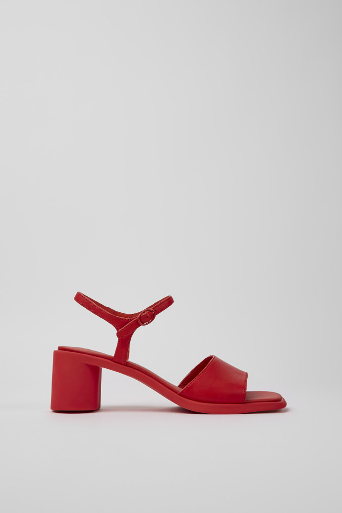 Side view of Meda Red leather sandals for women