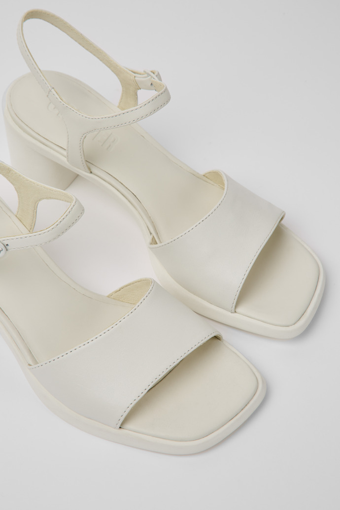 Close-up view of Meda White leather sandals for women