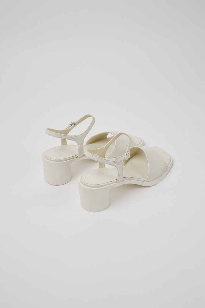 Back view of Meda White leather sandals for women