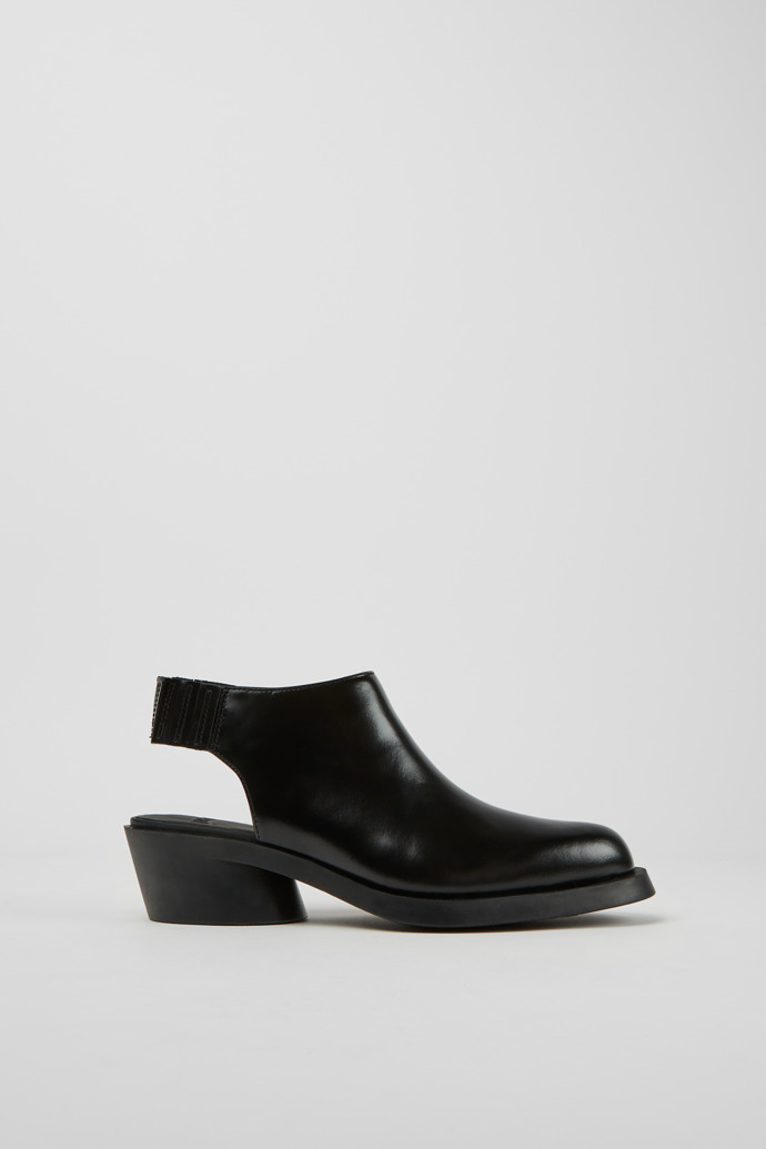 Side view of Bonnie Black leather heels for women
