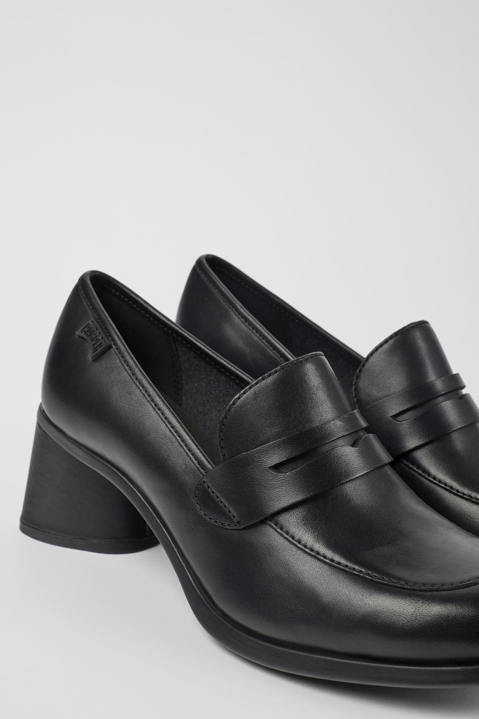 Close-up view of Kiara Black leather heels