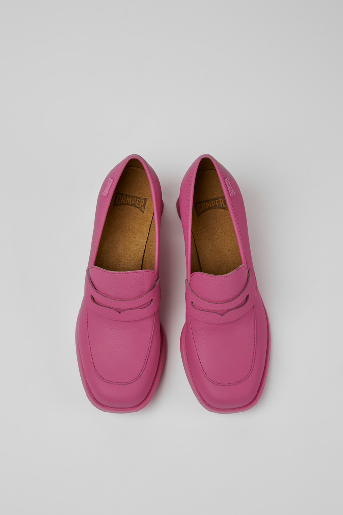 Overhead view of Kiara Pink leather heels