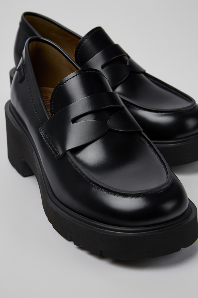 Close-up view of Milah Black leather loafers for women