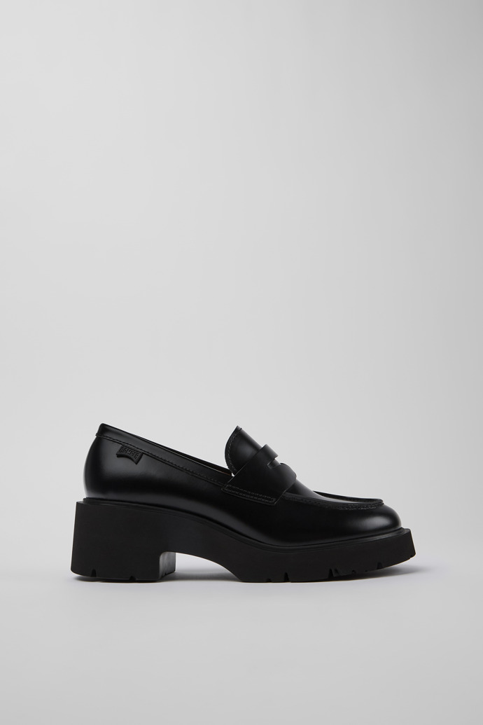 Side view of Milah Black leather loafers for women