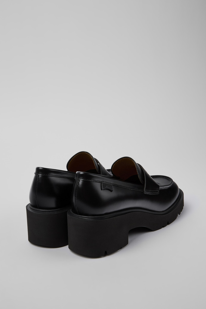 Back view of Milah Black Leather Moccasin Ballerinas for Women.