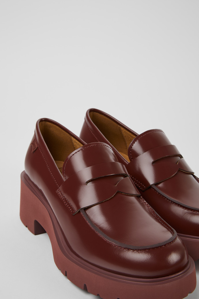 Close-up view of Milah Burgundy leather loafers for women