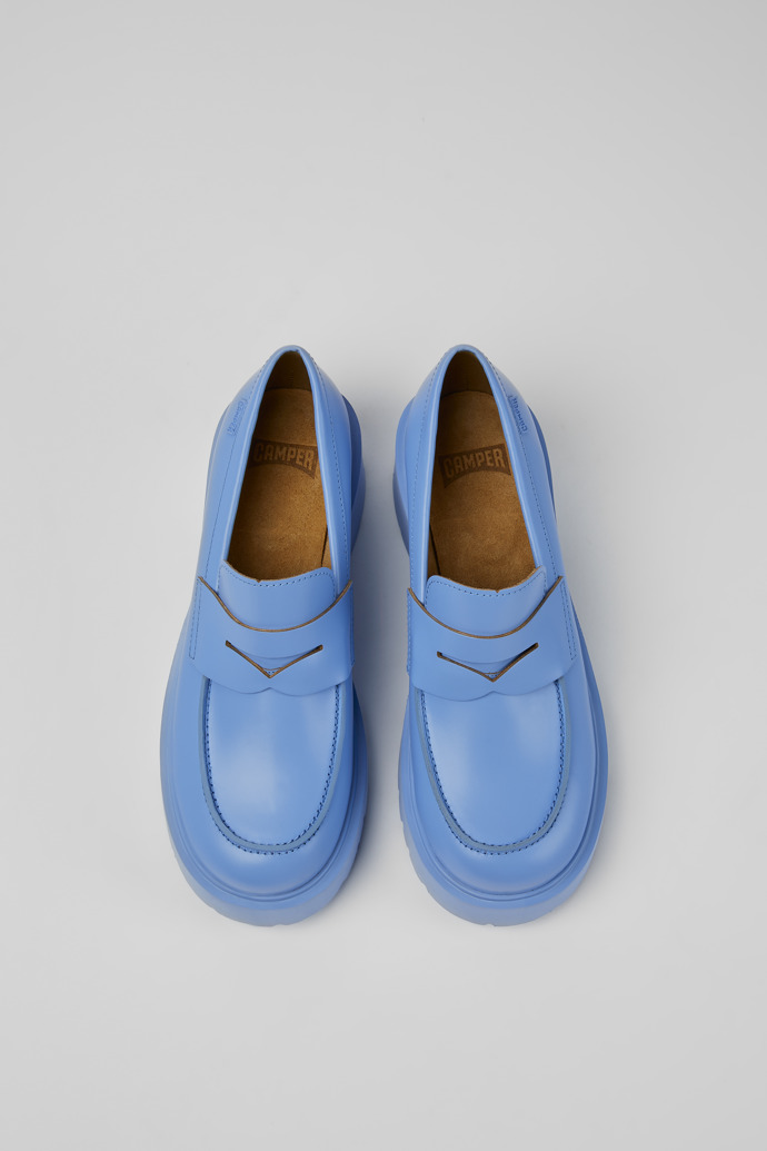 Overhead view of Milah Blue leather loafers for women