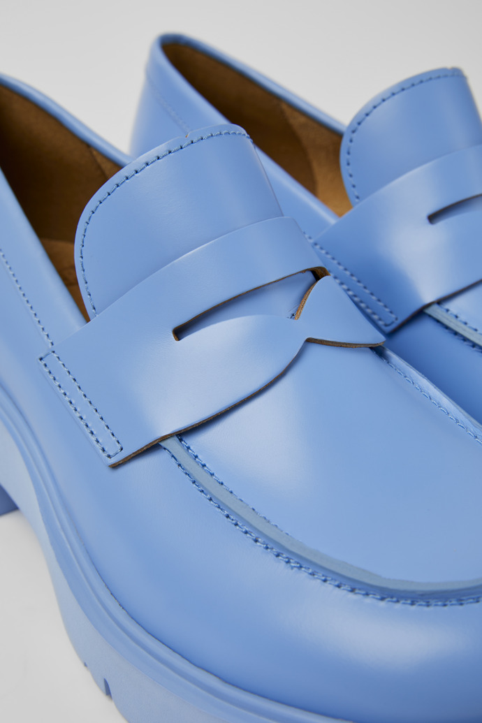 Close-up view of Milah Blue leather loafers for women