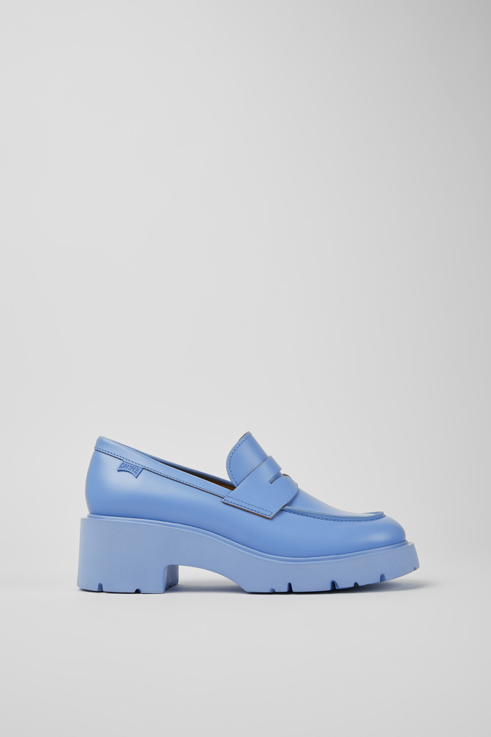 Side view of Milah Blue leather loafers for women