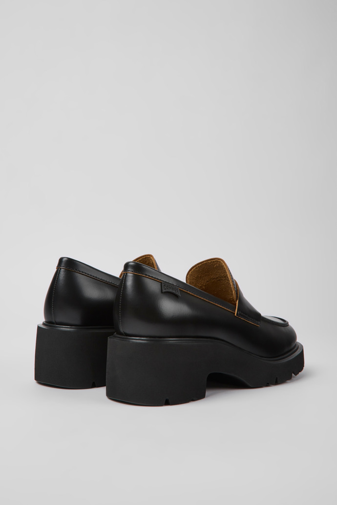 Back view of Milah Black leather loafers for women