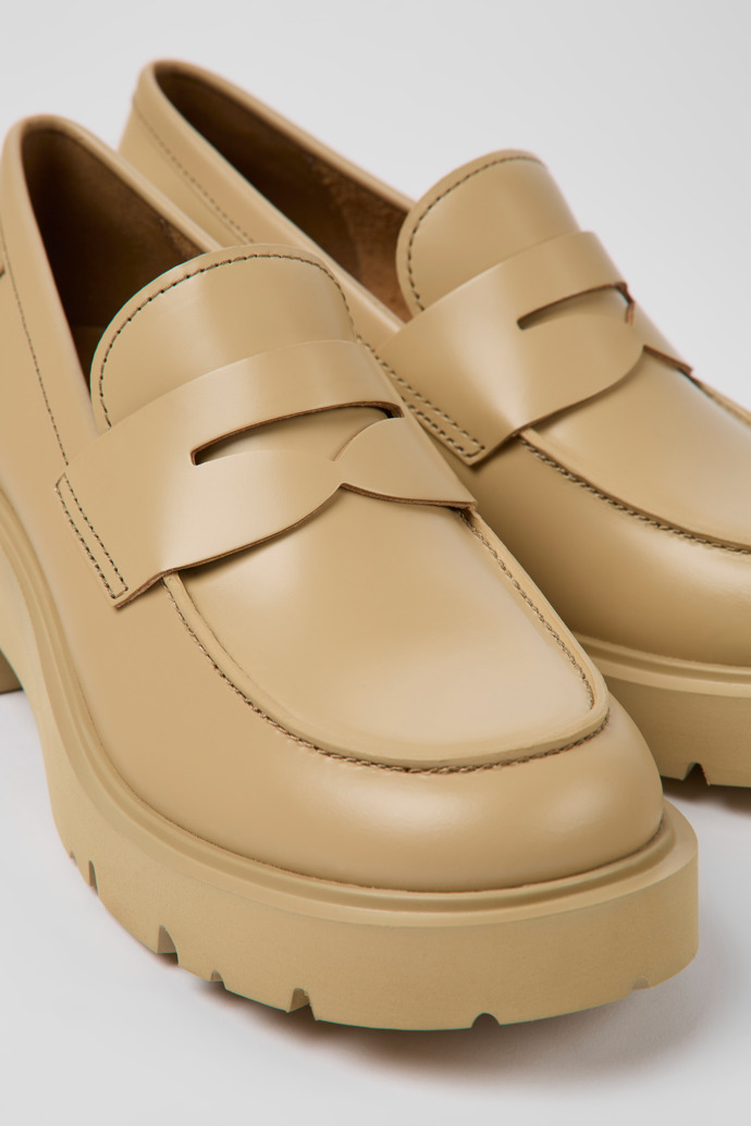 Close-up view of Milah Beige leather loafers for women