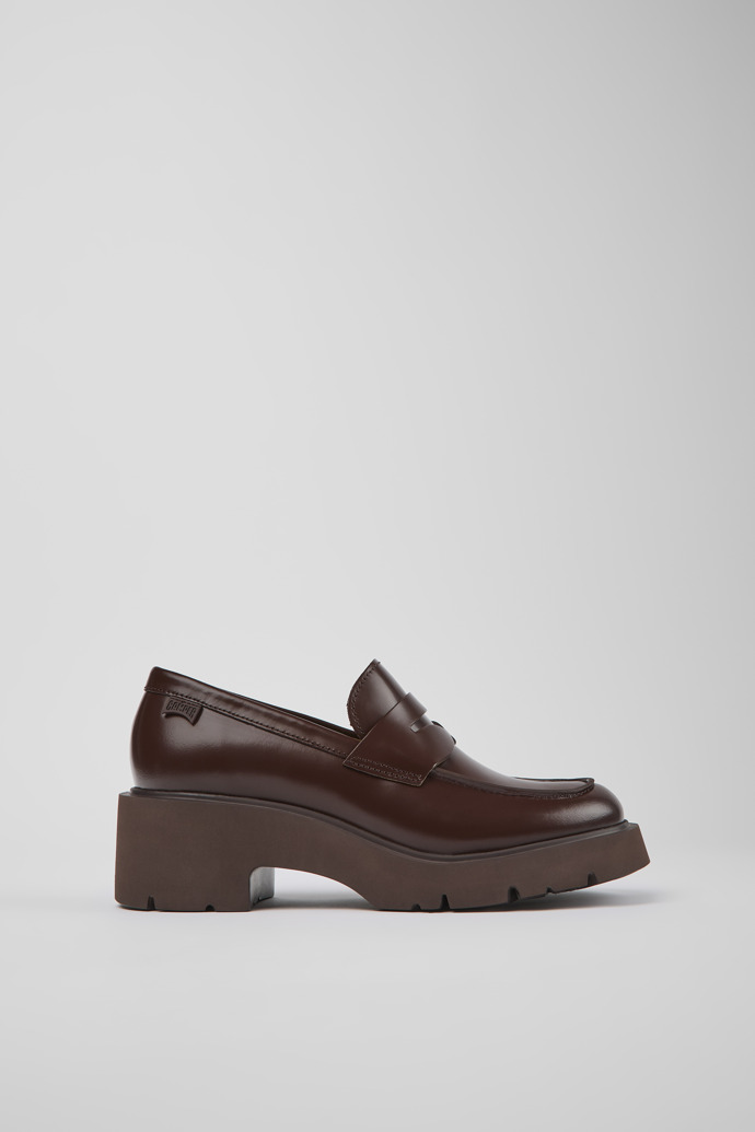 Image of Side view of Milah Burgundy leather loafers for women