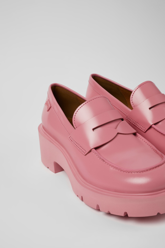 Close-up view of Milah Pink leather loafers for women