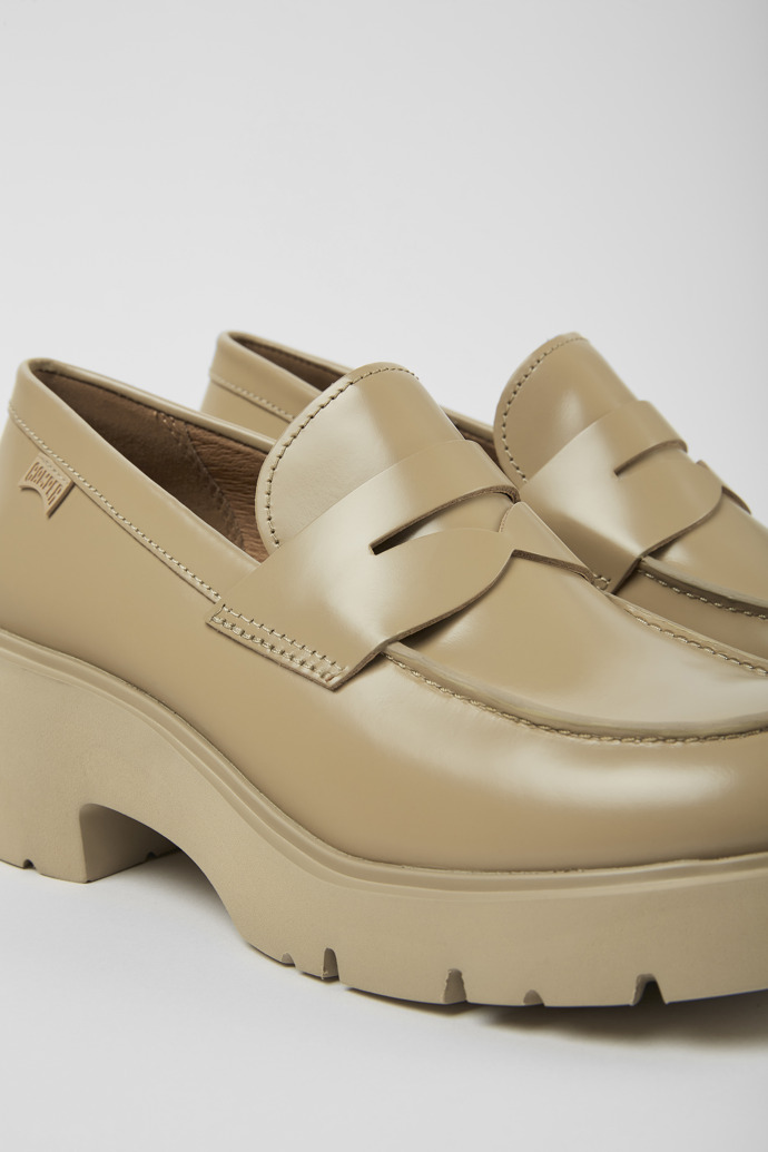 Close-up view of Milah Beige leather loafers for women
