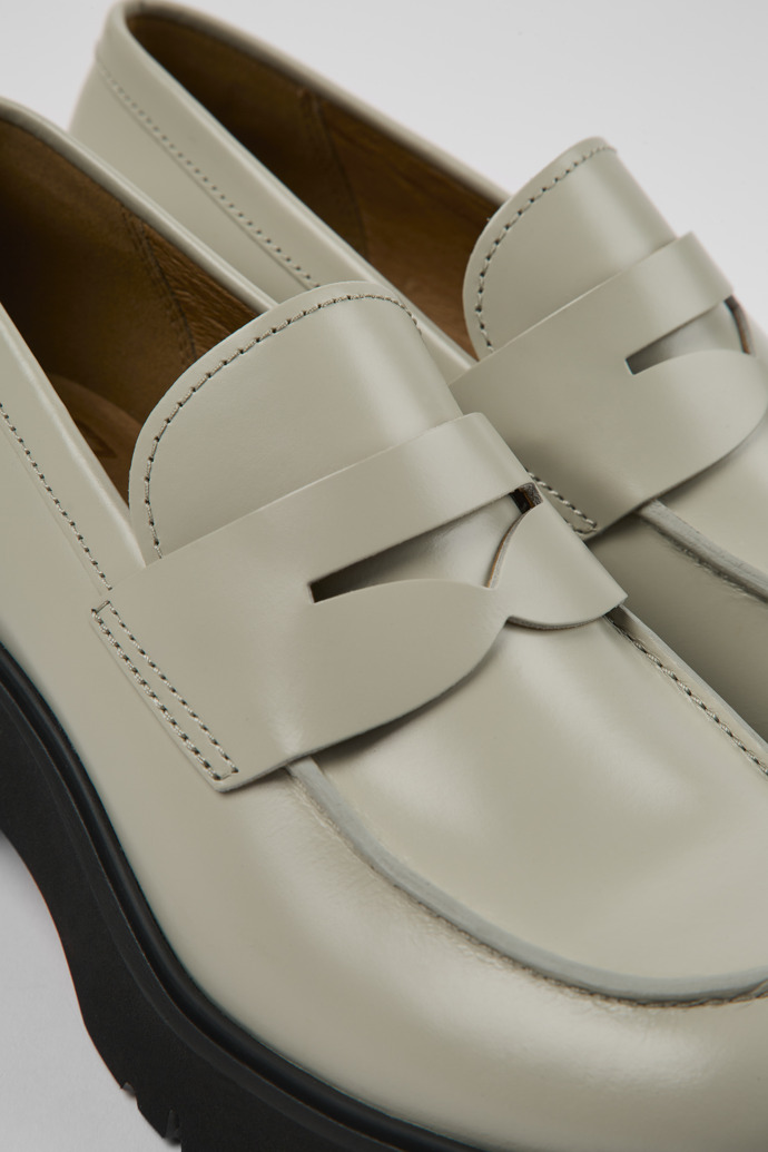 Close-up view of Milah Gray leather loafers for women
