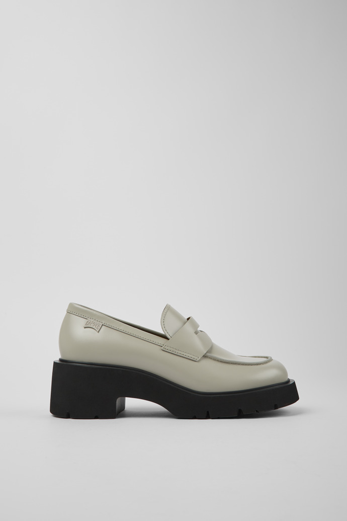 Side view of Milah Gray leather loafers for women
