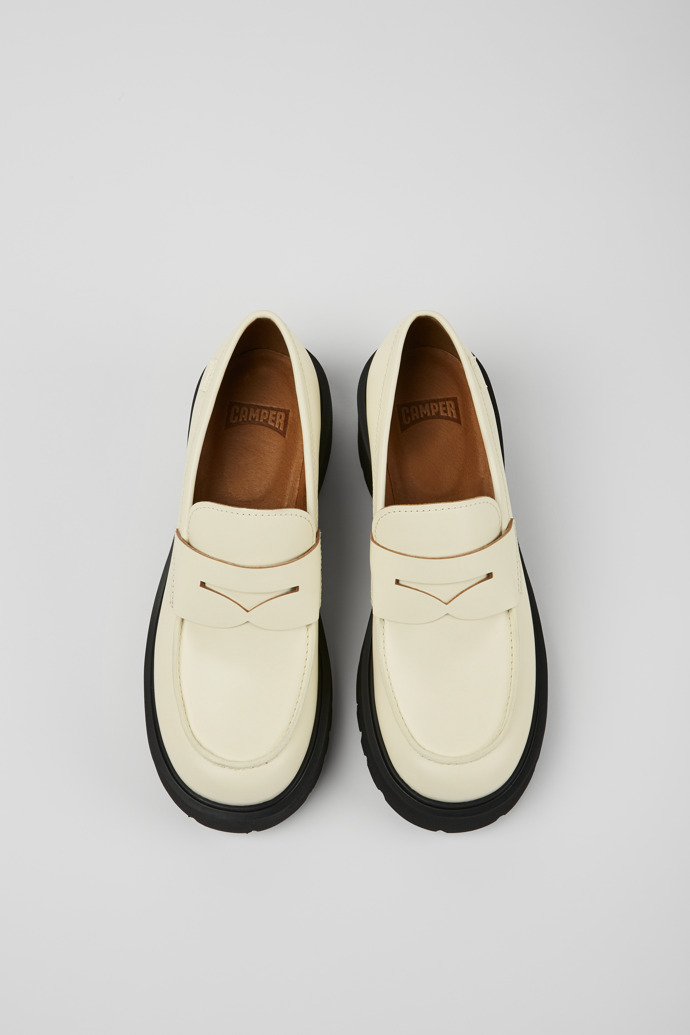 Overhead view of Milah White leather loafers for women