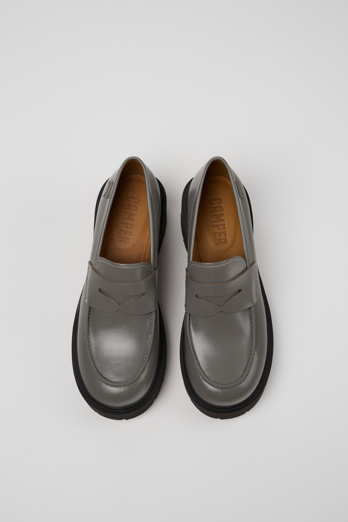 Overhead view of Milah Gray leather loafers for women