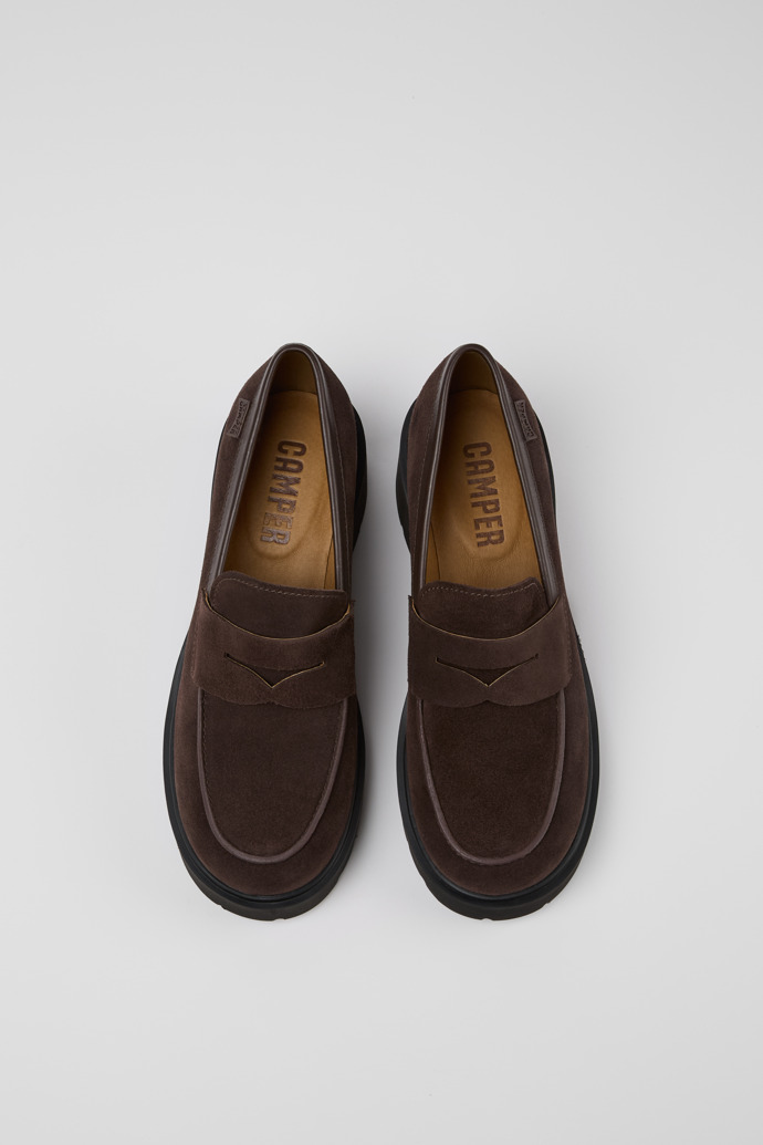 Overhead view of Milah Brown nubuck loafers for women